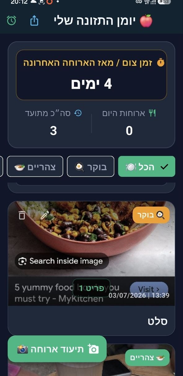 צילום מסך של אפליקציית Food Tracker